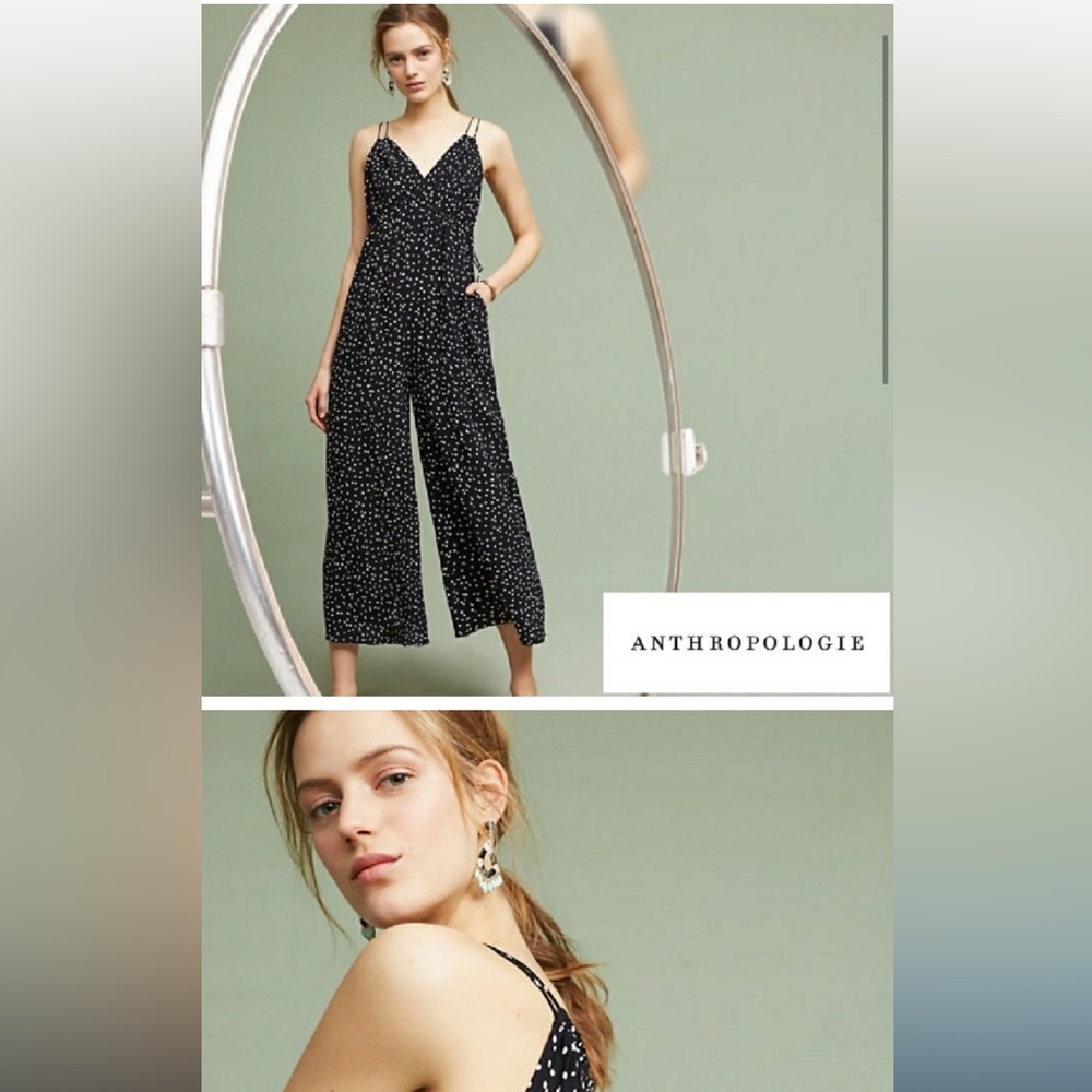 Anthropologie Maeve Finley Polka Dot Extra Wide Leg Jumpsuit, size 2